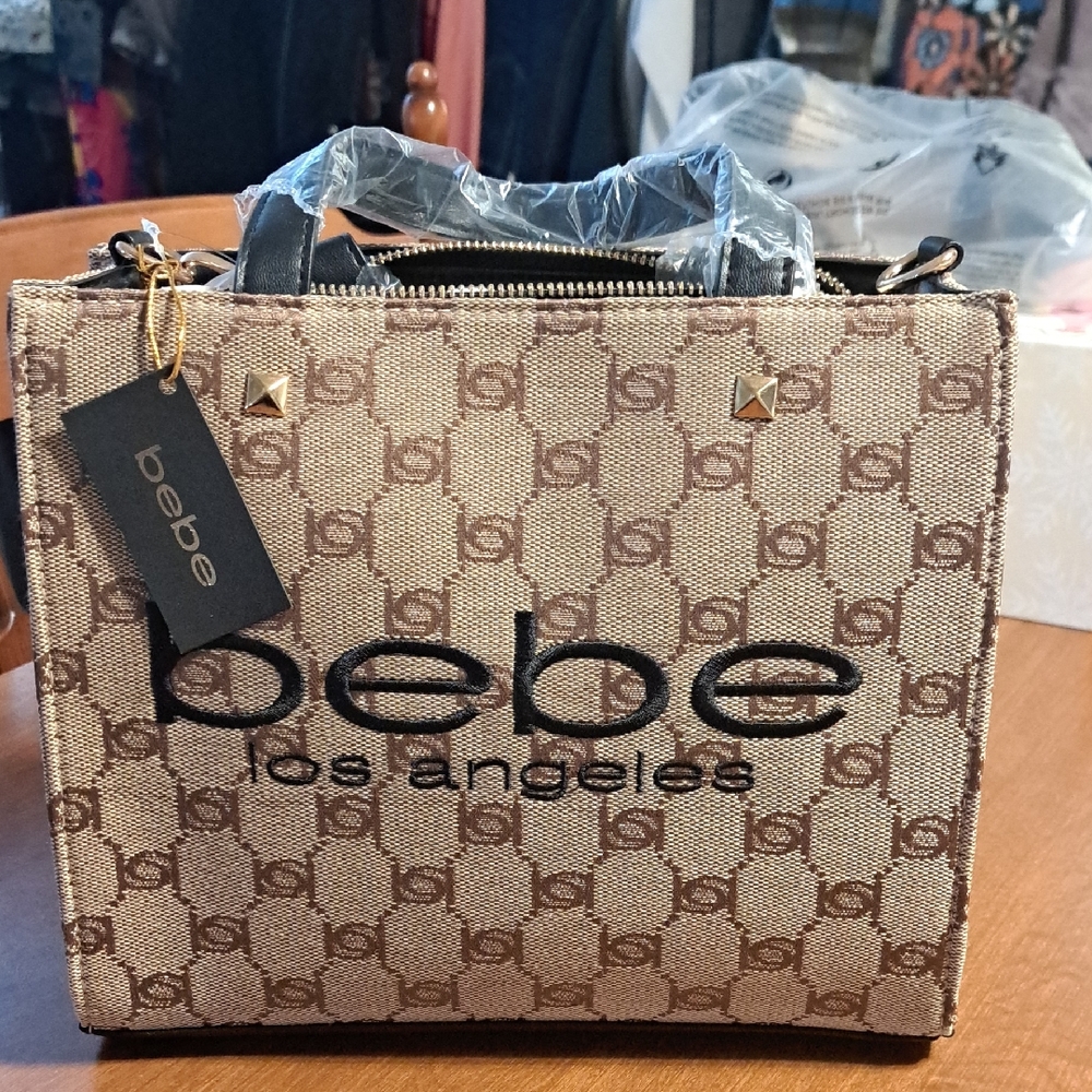 Bebe Beige and Black Tote Bag